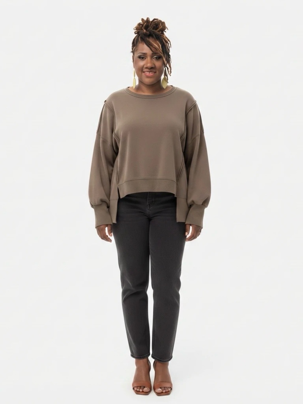 Relaxed Olive Brown Pullover Sweatshirt - Women's Top